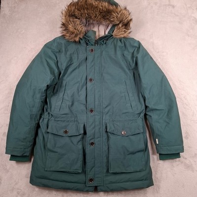 Timberland Parka Herren Large Grün Daunen Fell Kapuze Winter Outdoor Mantel