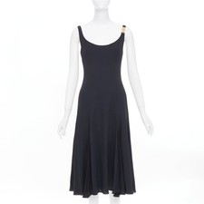 VERSACE 2023 Medusa 95 black viscose silk trim cocktail midi dress IT40 S