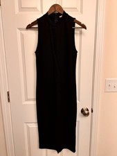 Black Midi Dress Elegant Long Sleeveless Keyhole Front Slit Bodycon