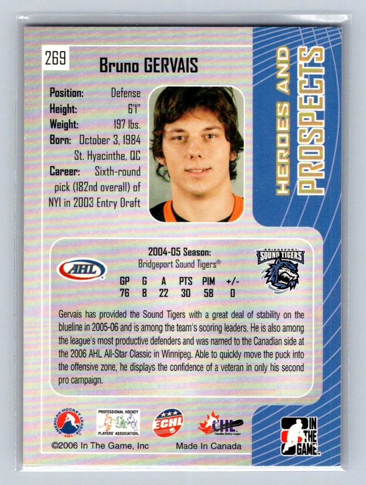 2005-06 ITG Heroes and Prospects #269 Bruno Gervais Bridgeport Sound Tigers - Image 2 of 2