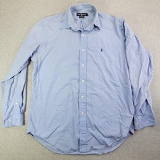 Ralph Lauren Yarmouth Shirt Mens 15.5 34/35 Blue Cotton Button Pony Logo