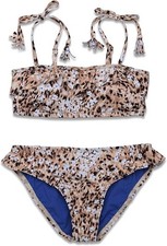 Hobie Girls Straight Bandeau Bikini Top  Ruffle Hipster Bottom Set Size 10