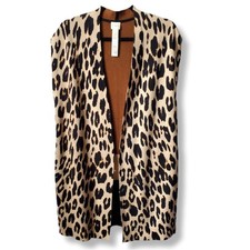 Chicos Women Tan Cheetah Knit Vest Cardigan 2 L Classic Career Neutral Lagenlook