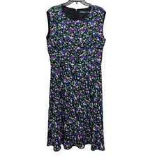 Lauren Ralph Lauren Dress Womens 14 Dark Floral Office Sleeveless Flowy Maxi