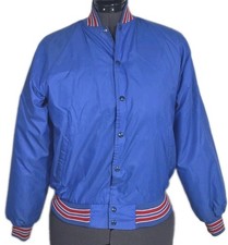 Vintage Soffe Blue Satin Snap Up Bomber Jacket USA Made Mens Small