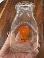 Vintage 1960s Orange Borden's Milk Bottle Elsie the Cow Glass Half Pint No Chips