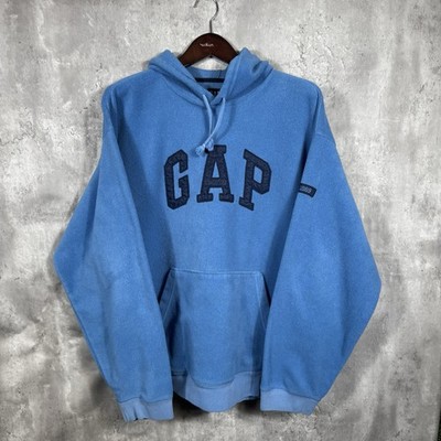 Vintage GAP Hoodie Mens XL Sherpa Fleece Blue Arch Spell Out Fuzzy 90s