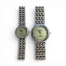 Acuet Japan Pair His Hers Quartz Watch Running Two Gold Tone Face Great Elegant