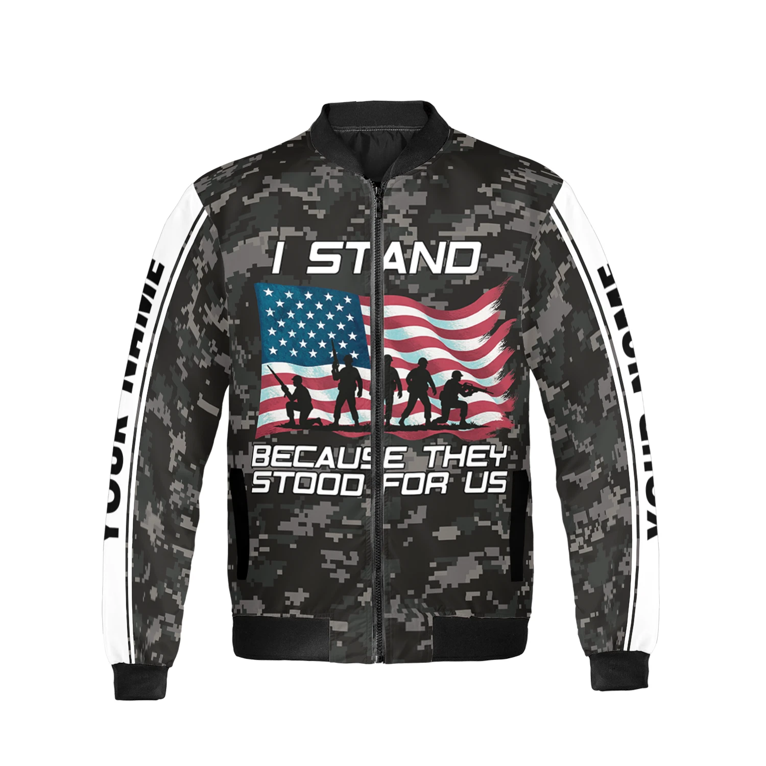 Personalized I Stand Because They Stood For Us Gift For Veterans Bomber Jacket