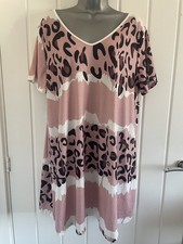 Unbranded Large Sized V-Neck Pink Black Stretch Animal Print Dress