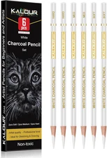 White Charcoal Pencils Drawing Set, Professional 6 Pieces White Sketch Pencils f