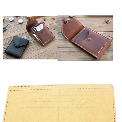DIY leather craft folded cardholder wallet die cutting kraft paper sewing...