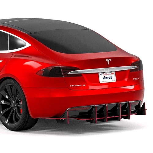 For Tesla S 15-21 Vicrez Genali VR2 Style Carbon Flash Metallic Rear Diffuser