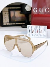 Gucci GG2023S Oversized Shield Aviator Sunglasses Beige Brown 99-140mm NEW CASE