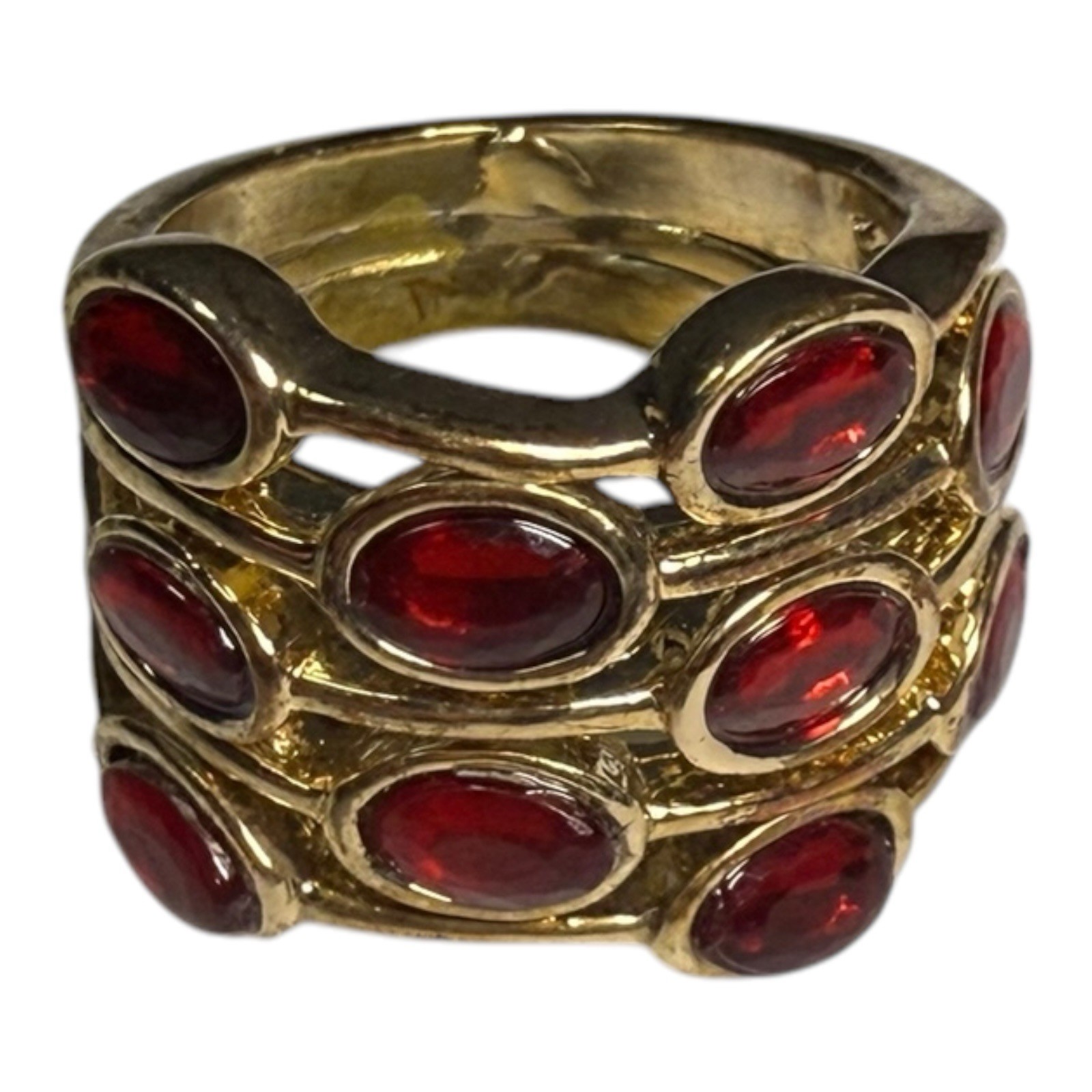 GOLD TONE MULTI GEMSTONE RUBY RED RING w/ Interio… - image 4