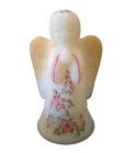 Fenton Opal Satin Poinsettia Flowers Praying Angel Figurine Christmas 6" Signed