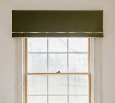Olive Dark Sage Green Velour Fabric Padded Window Pelmet With Studding