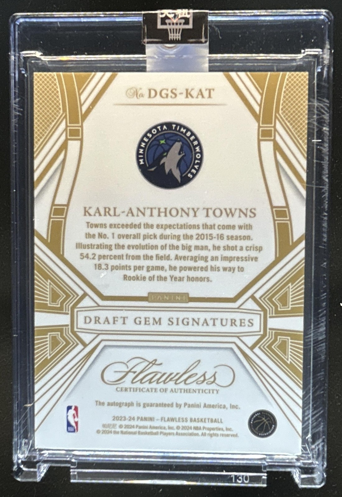 2024-25 Panini Flawless Karl-Anthony Towns 2023 Draft Gem Signatures Auto #/25 view 2