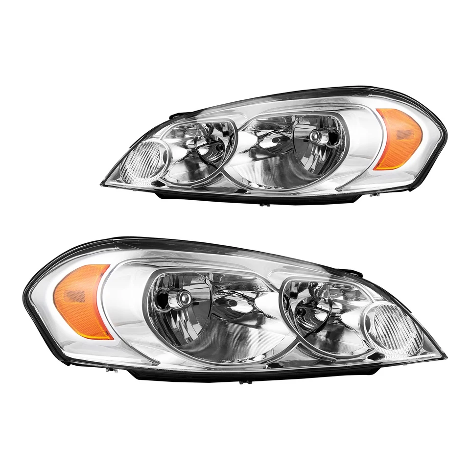 Par de faros para Chevrolet Impala 2006-2016 halógeno cromo ámbar reflector Foto 2 de 4