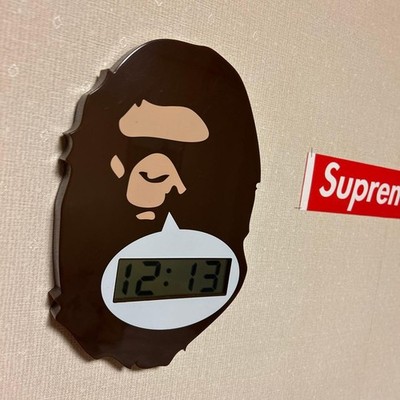 A BATHING APE Bape Ape Digital Wall Clock Head Brown Hanging 9.4