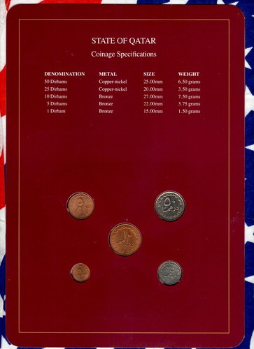 Kursmünzensätze aller Nationen Katar 1973-1990 UNC 25,50 Dirham 1990 Falke Stempel - Bild 2 von 4