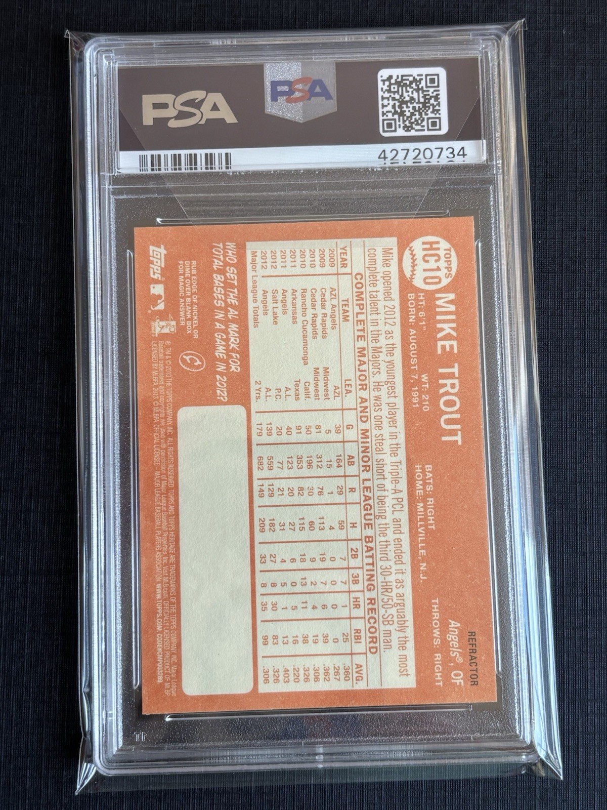 2013 Topps Heritage Chrome Mike Trout #HC10 Purple Refractor PSA 9 view 2