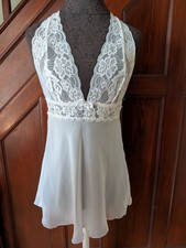 Fredericks Of Hollywood White Lace Sheer Babydoll Lingerie Rhinestones M Bridal