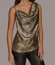 Donna Karan New York Women's Gold Metallic Cowlneck Tank Top Size M