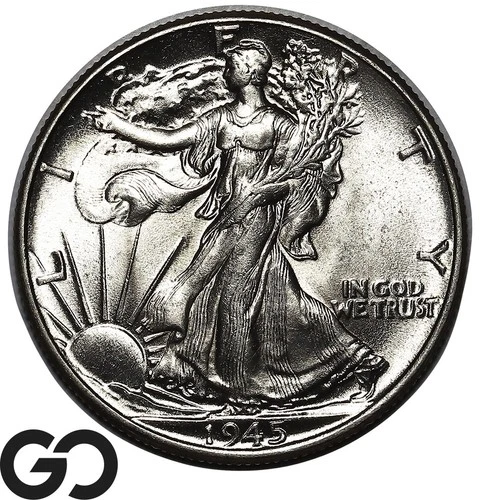 1945 Walking Liberty Half Dollar, Solid Gem BU++