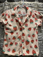 Girls Strawberry Button-Front Short Sleeve Top and Shorts PJ Pink/Red