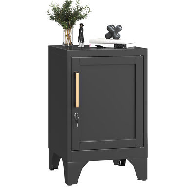 Metal Storage Cabinet with Lock & Adjustable Shelf Bedroom End Table Nightstand