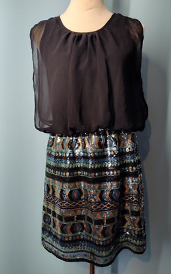 Angel Eye London Mini Cocktail Dress Sz Medium Sequin Sleeveless Pullover Lined