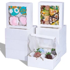 55pcs 6"x6"x2½ Bakery Boxes with Window Cookie Boxes Small Cake Boxes Macaron...