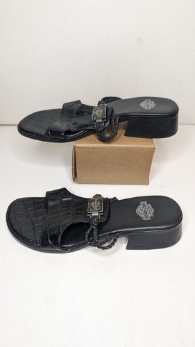 Harley Davidson Größe 6 offene Zehenpartie Leder Slipper Sandalen Damen Keilabsatz schwarz - Bild 2 von 9