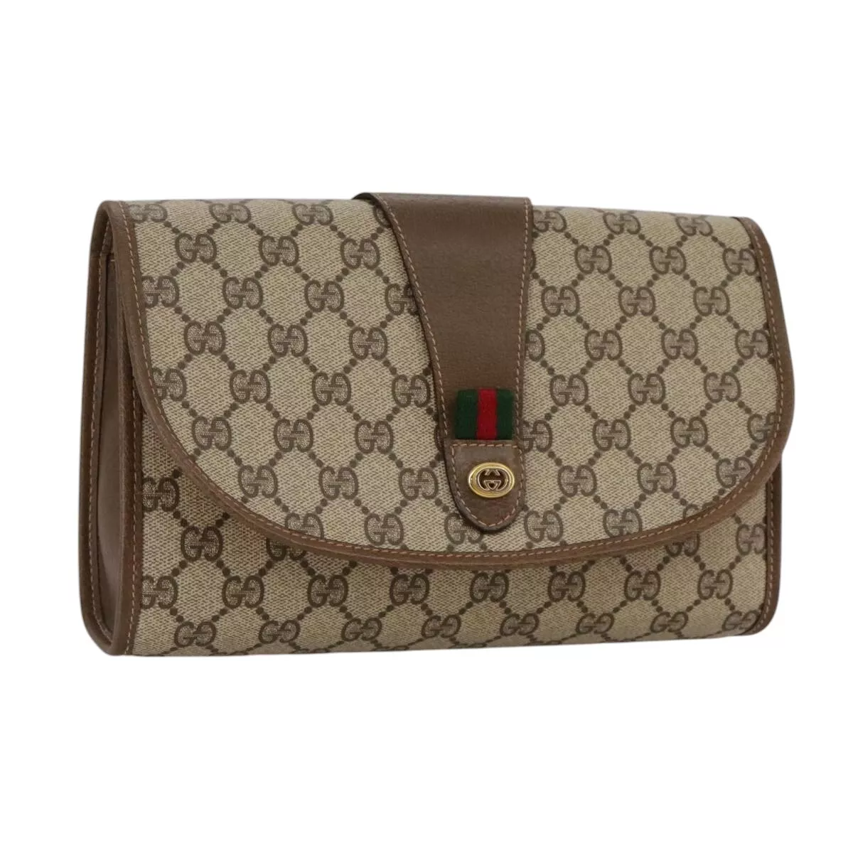 Sac pochette GUCCI GG Supreme Web Sherry Line PVC beige rouge 89 01 030 authentique 111742