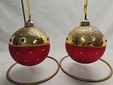 Frontgate Hand Embellished Red Beaded Glass Christmas Ornaments