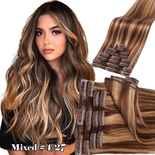 CLEARANCE 100% Human Hair Clip in Remy Hair Extensions Full Head 8PCS Blonde - Picture 23 of 38
