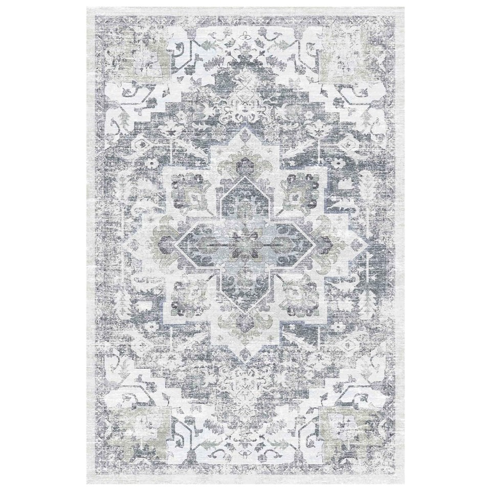 Eleisa 3x5 Area Rugs for Living Room Grey & Green Machine Washable Low