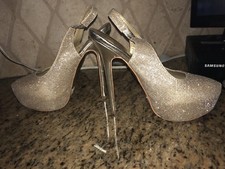 Sparkly Gold Formal Pump High Heels Bling Shiny Platform