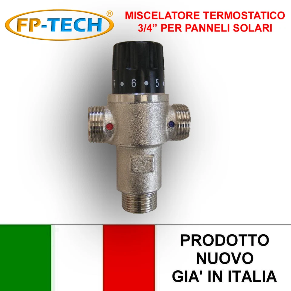 FP-TECH MISCELATORE TERMOSTATICO 3/4" PER IMPIANTO SOLARE TERMICO O CALDAIA ACQUA CALDA