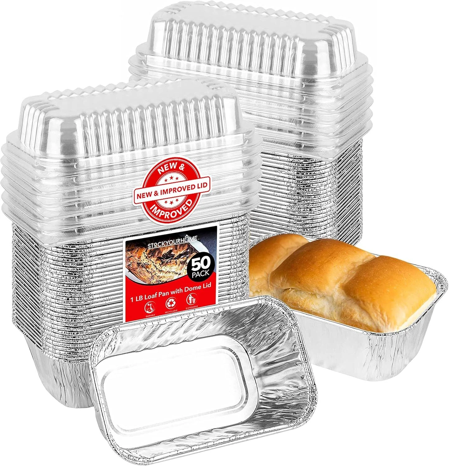 Disposable Aluminum Mini Loaf Pans with Lids, 1 lb () New 50 Pack Pans + Lids
Opens in a new window