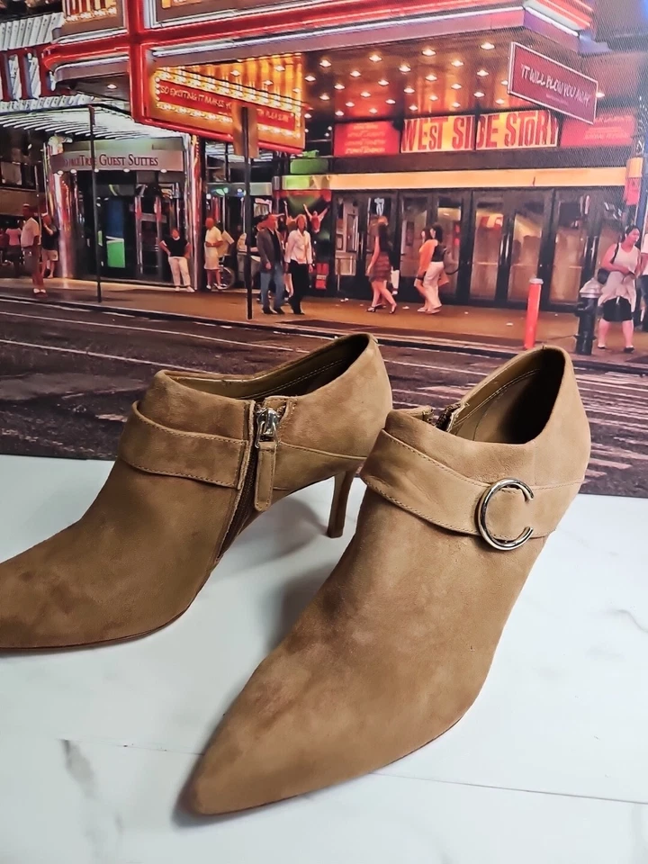 Nine West Brown Suede Leather Zipper Up Pointed Toe 3" Heels Pump Shoes 7.5M - Image 4 of 4