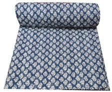 Indigo Blue Hand Block Print Kantha Quilt Throw Cotton Bedspread Boho Blanket