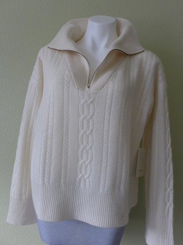 NWT JOIE 100% Cashmere Cable knit 1/4 Zip Collared Sweater Size L SOFT!