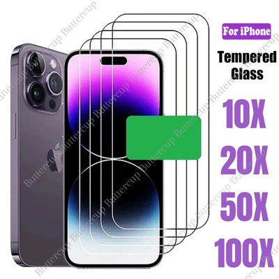 Tempered Glass Screen Protector For iPhone 15 14 13 12 11 XR X XS Pro Max 8 Lot