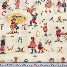 Vintage Alphabet for Michael Miller Cream Cotton Fabric Remnant 12" x 42"