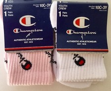 New Champion Youth Girls Crew Socks 2 pairs Pink and White 10C-3Y