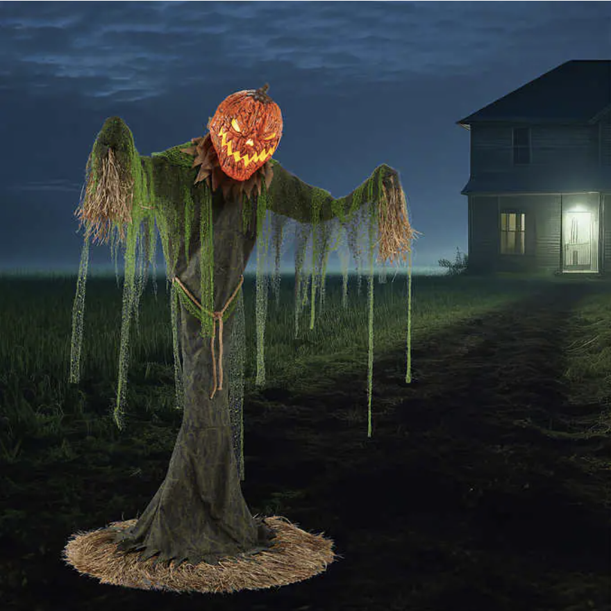 7' ANIMATED SCARECROW INFERNO PUMPKIN MAN SCARY Halloween Prop eBay
