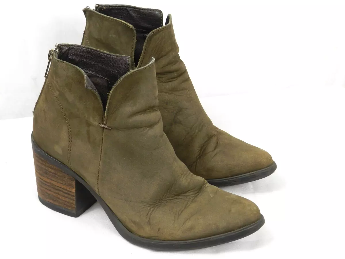 Steve Madden Olive Leather Zip Ankle Fashion Boots Bootie Size 7 M