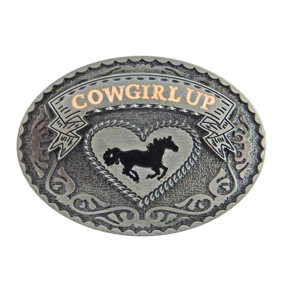 Cowgirl Up Women's Rodeo Horse Heart Belt Buckle Antique Silver Tone ...